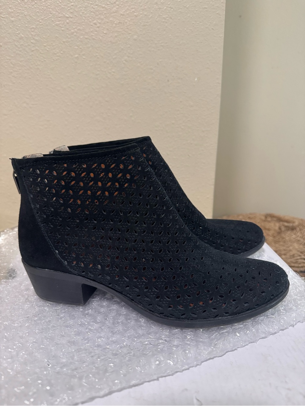Lucky Brand Black Perforated Suede Ankle Booties